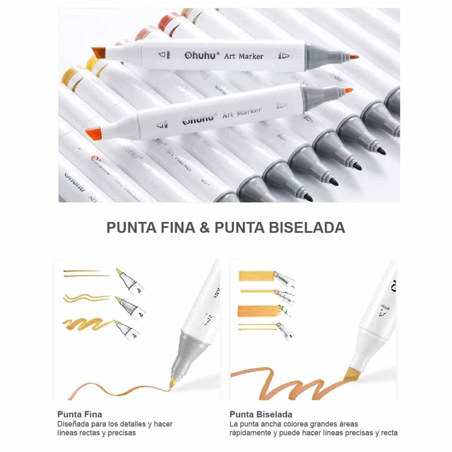 Ohuhu 80 Marcadores Alcohol + 1 Blender Oahu Fina & Biselada-4