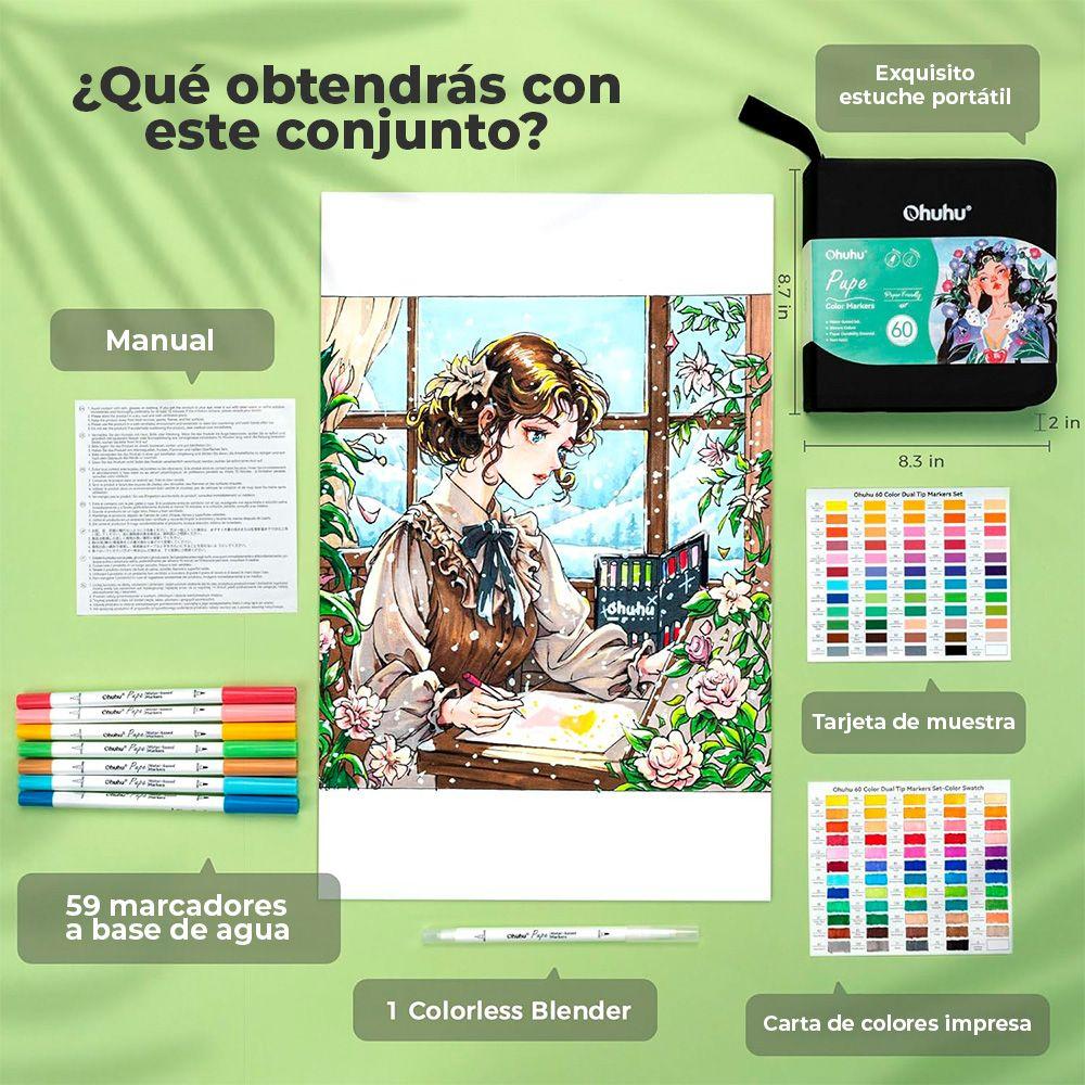 Ohuhu 60 Marcadores Agua Pupe PaperFriendly Pincel Tiralinea-4
