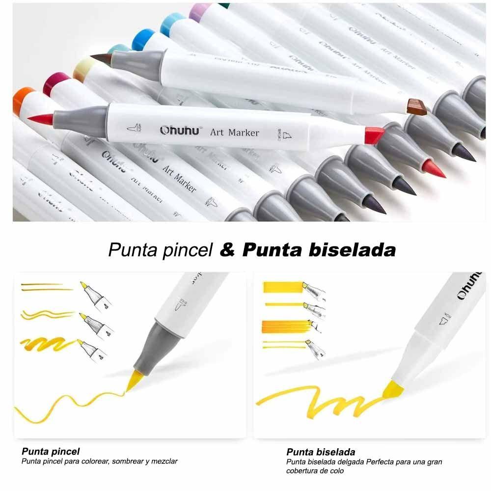 Ohuhu 72  Marcadores De Alcohol + 1 Blender Pincel& Biselada-3