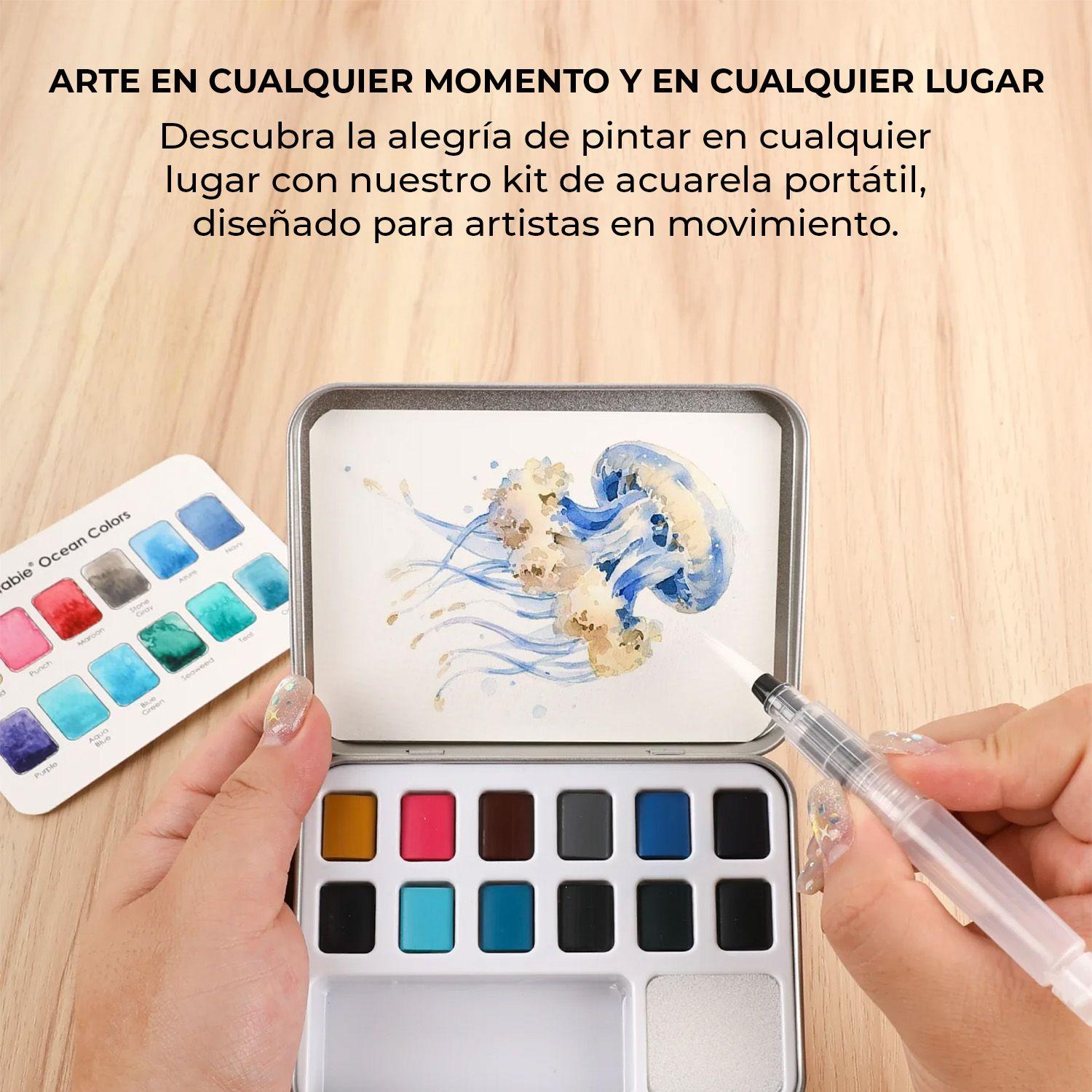 Grabie Set Acuarela de Bolsillo + Pincel 12 colores Océano-3