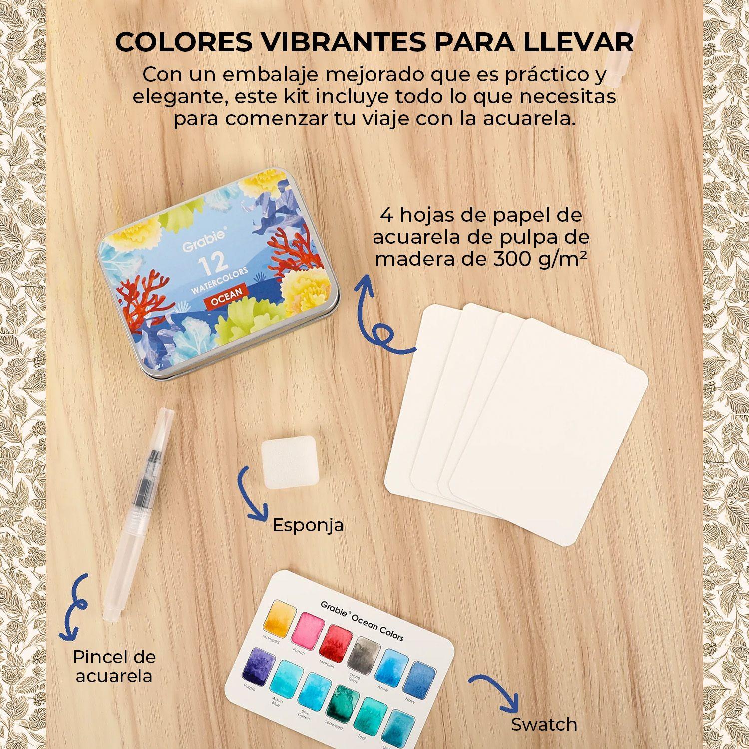 Grabie Set Acuarela de Bolsillo + Pincel 12 colores Océano-4