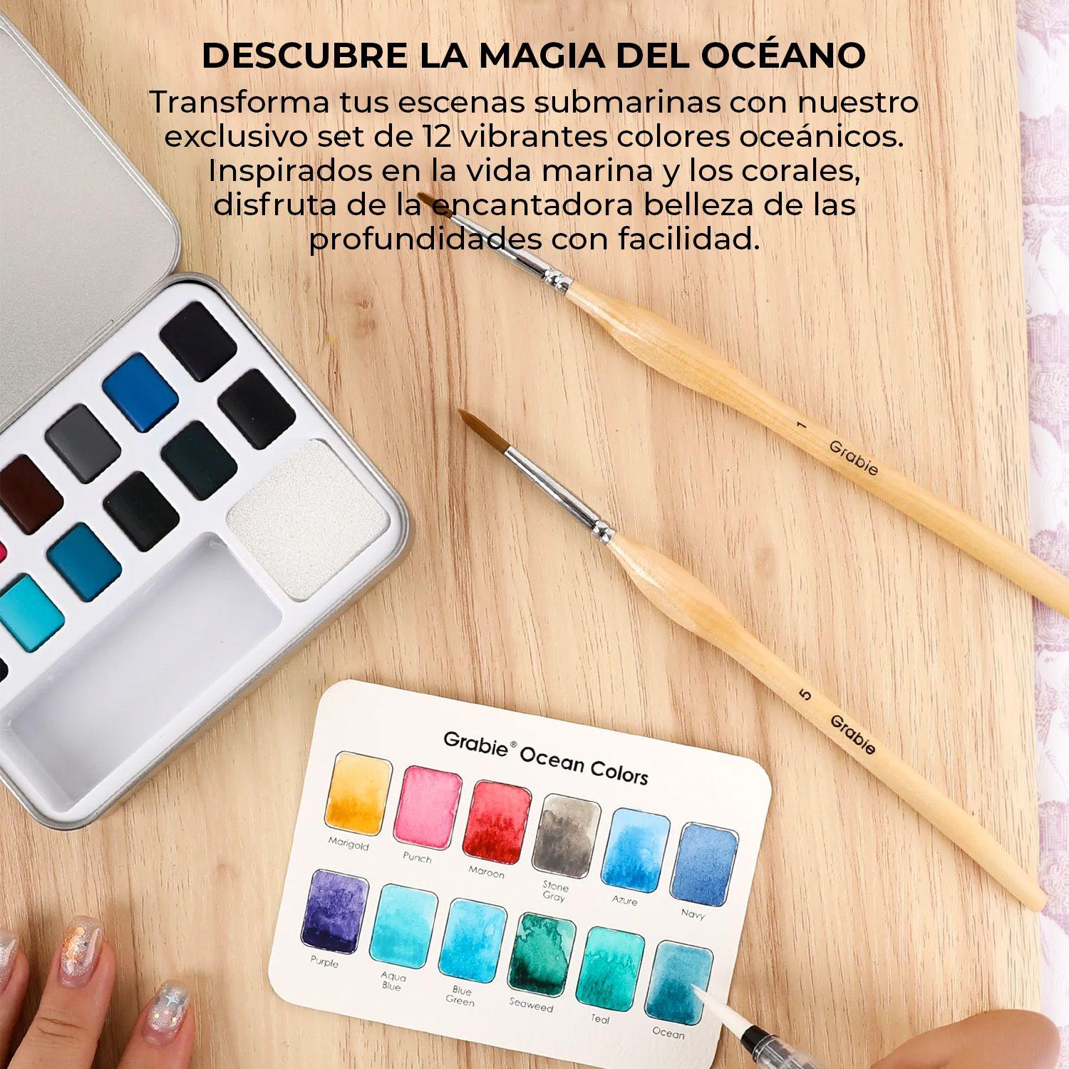 Grabie Set Acuarela de Bolsillo + Pincel 12 colores Océano-5