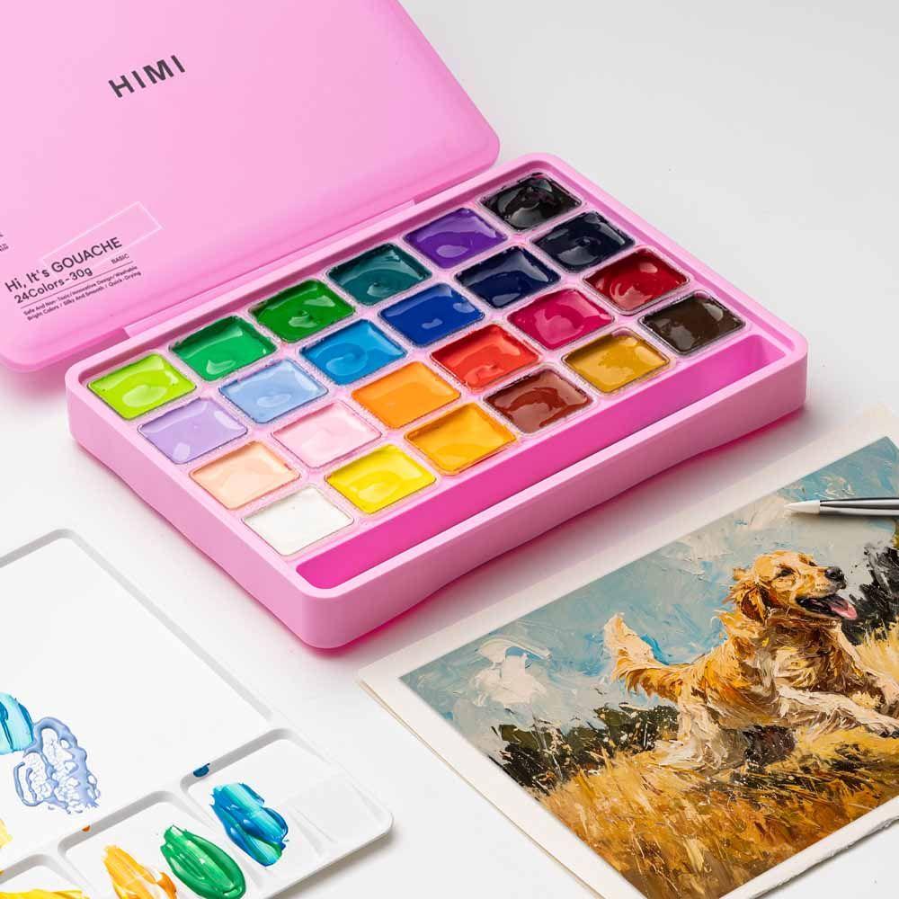 Set himi gouache 24 colores / 30gr incluye pinceles rosado-0