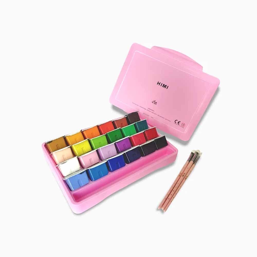 Set himi gouache 24 colores / 30gr incluye pinceles rosado-2