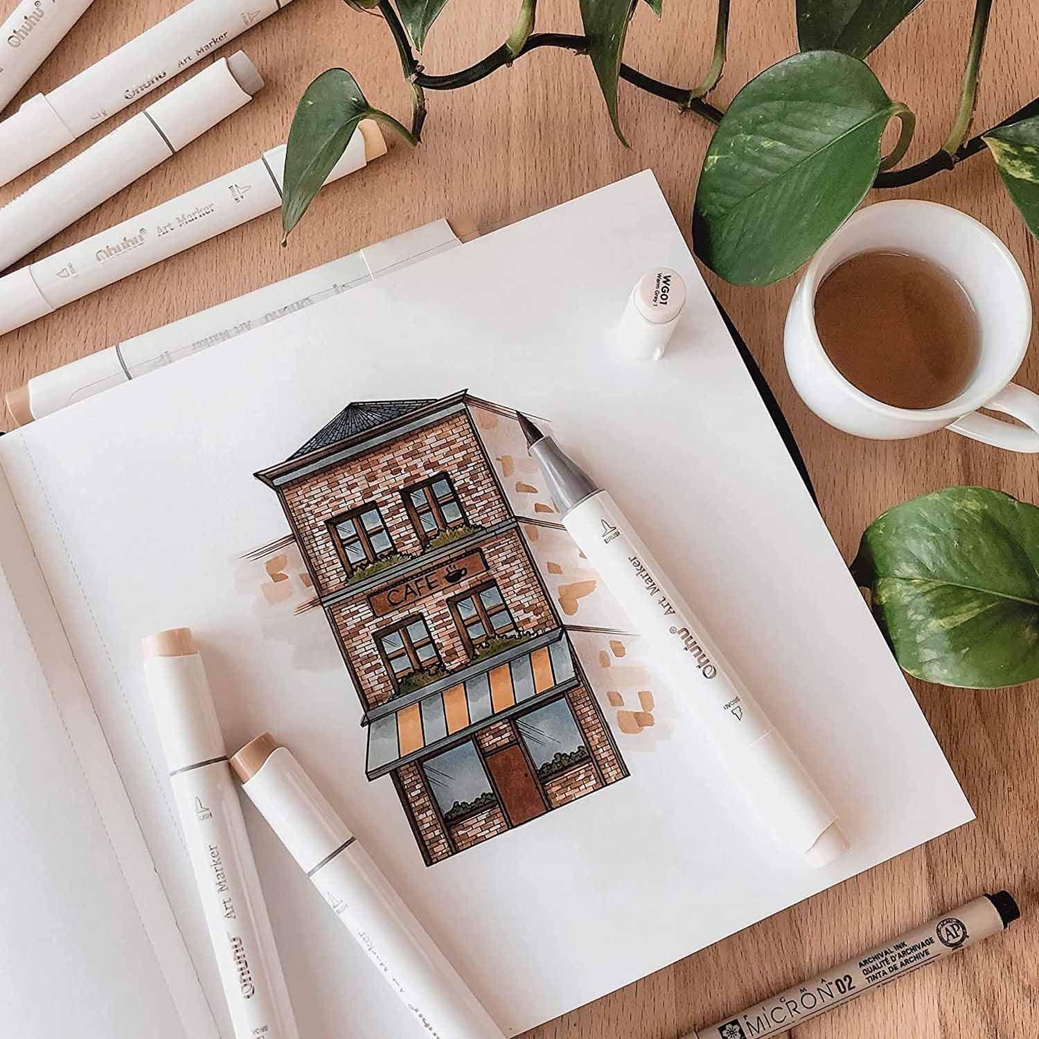 Ohuhu 72 Marcadores Alcohol Basicos +Blender Pincel & Fina-5