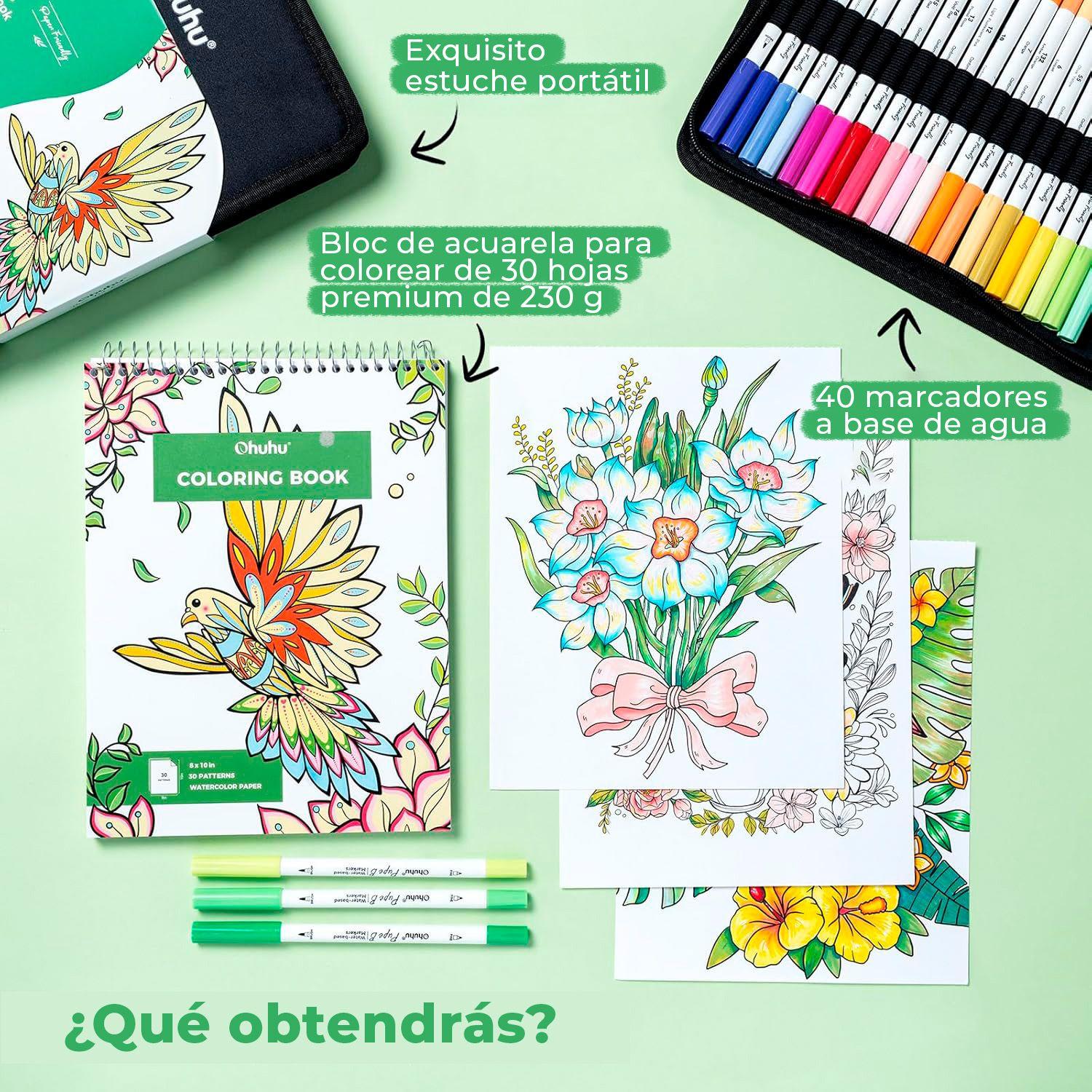 Ohuhu 40 Marcadores PaperFriendly +Libro de Colorear 30hojas-5