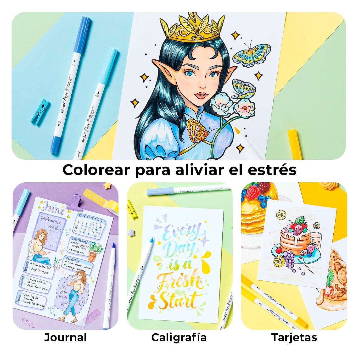 Ohuhu 40 Marcadores PaperFriendly +Libro de Colorear 30hojas-6