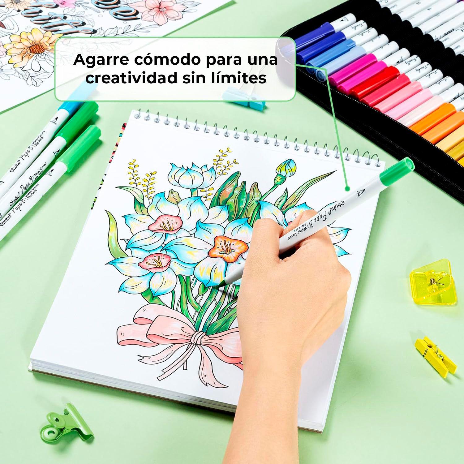 Ohuhu 40 Marcadores PaperFriendly +Libro de Colorear 30hojas-7