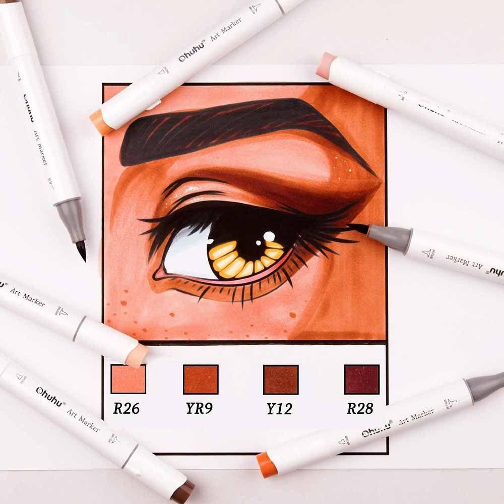 Ohuhu 24 Marcadores De Alcohol Tonos Piel + 1 Blender. Pince-2