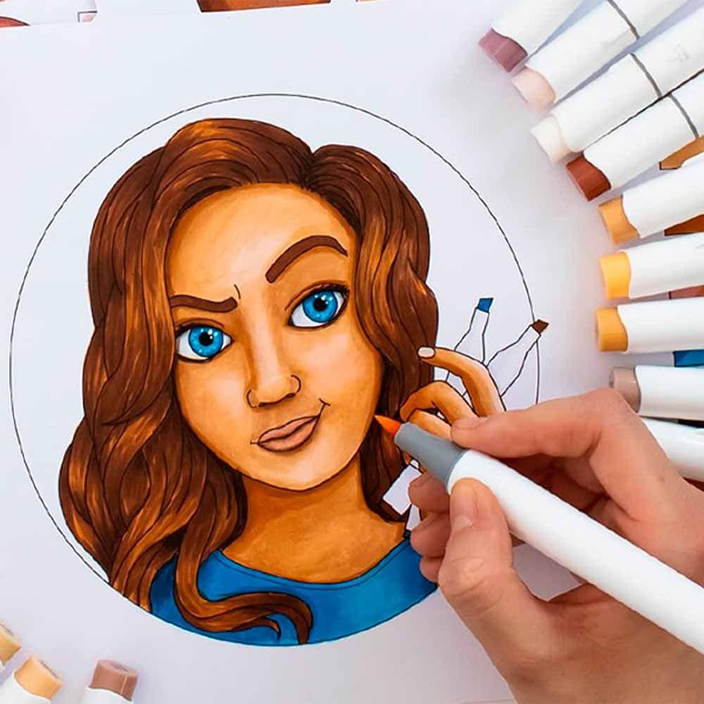 Ohuhu 24 Marcadores De Alcohol Tonos Piel + 1 Blender. Pince-8