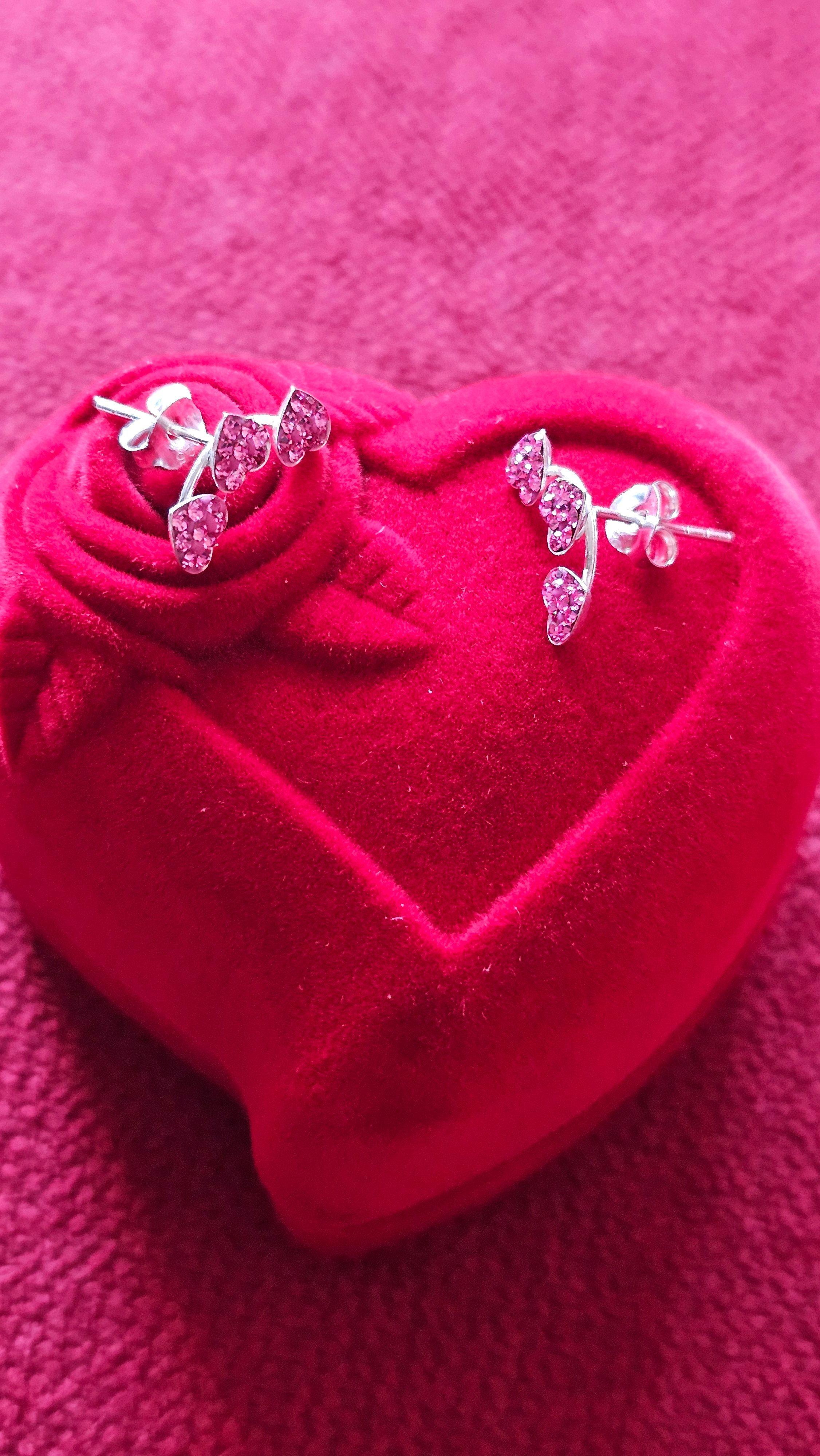 Aros De Plata 925 Trío Corazón Strass Rosa-4