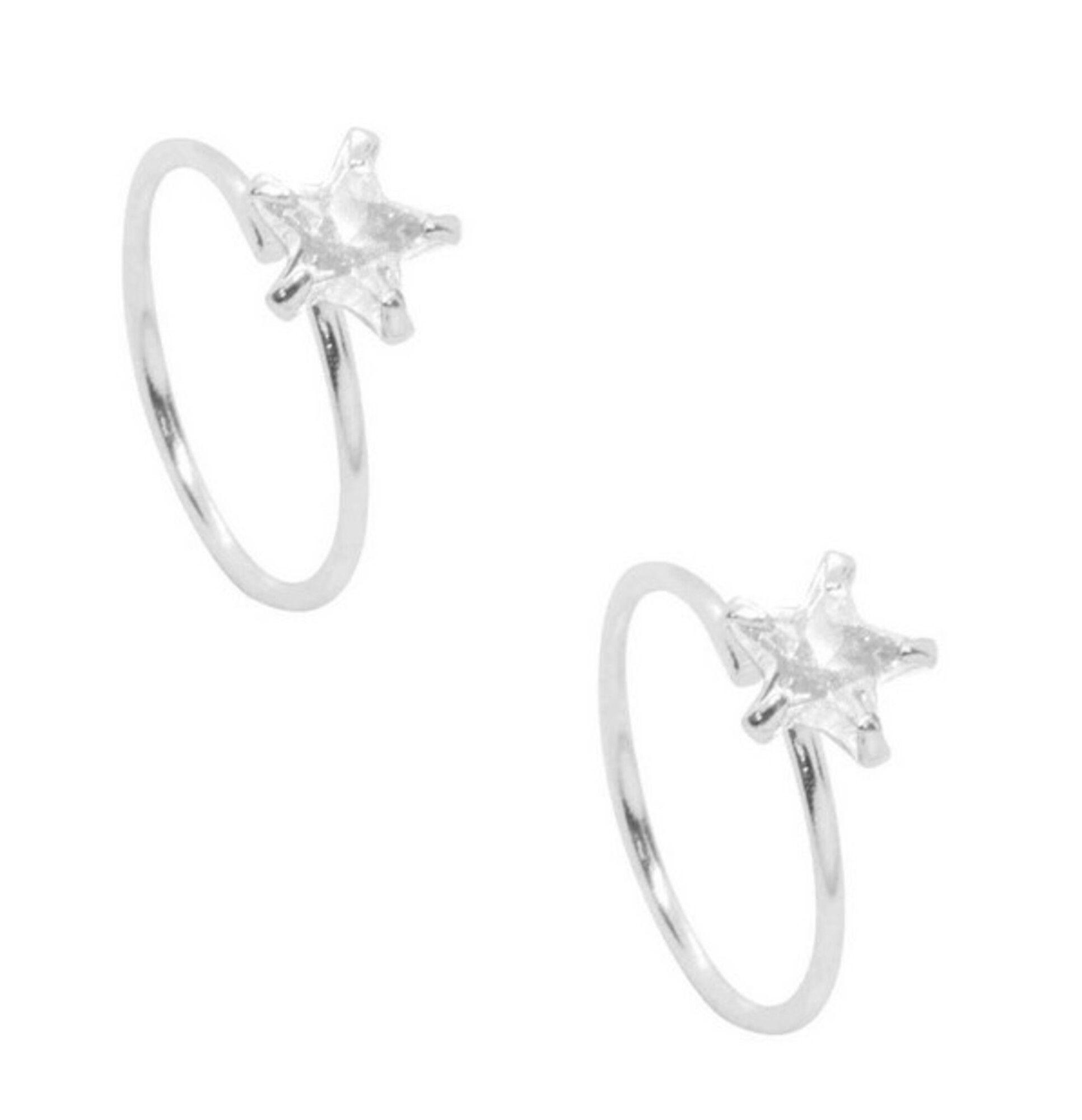 Aro Plata 925 Piercing Estrella De Circón Regalo -0