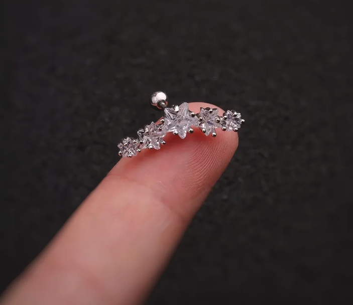 Aro Pircing 5 Estrellas Circones Plata 925-2