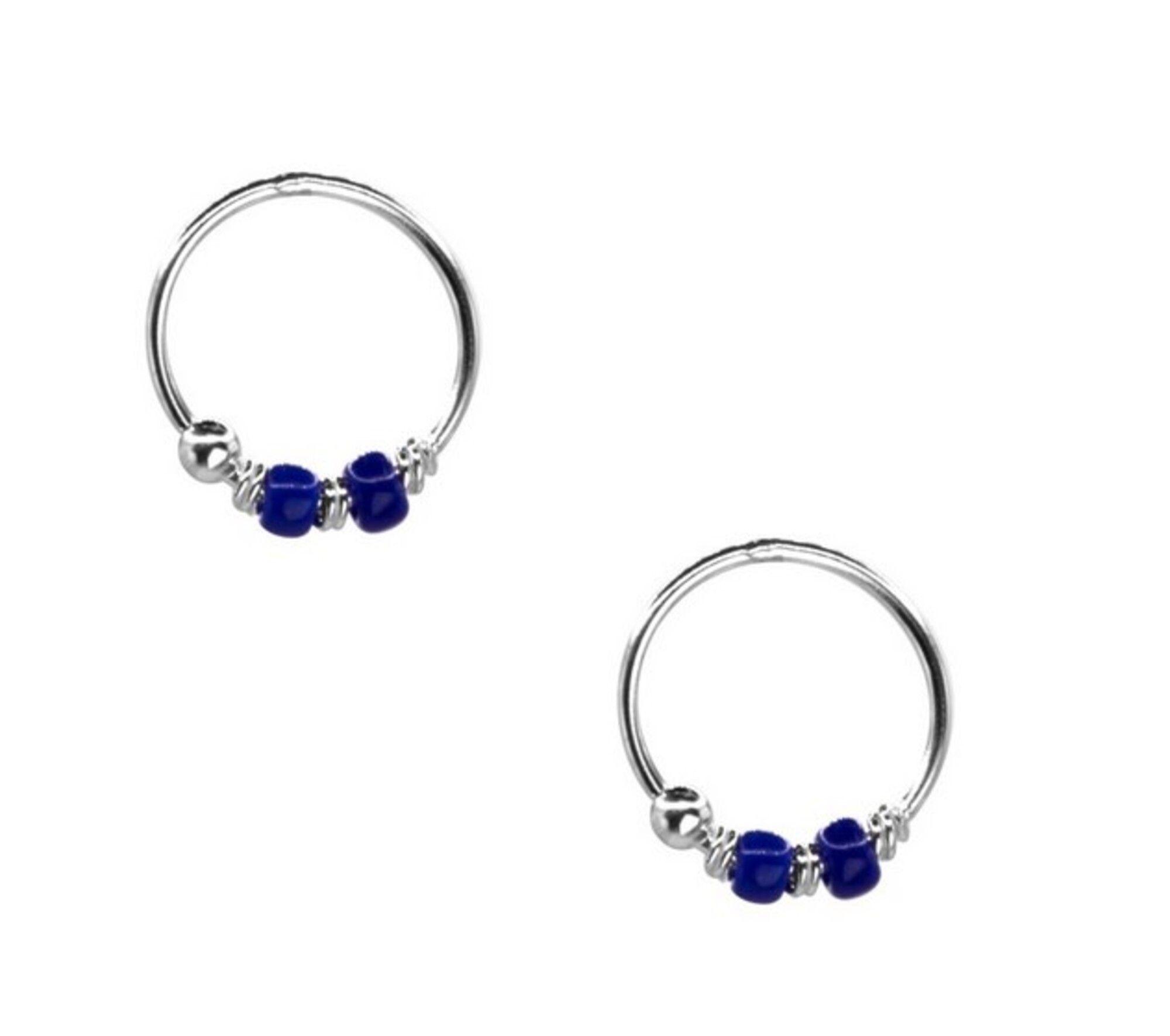 Aros Plata 925 Argolla Piercing Azul Caja Regalo-0