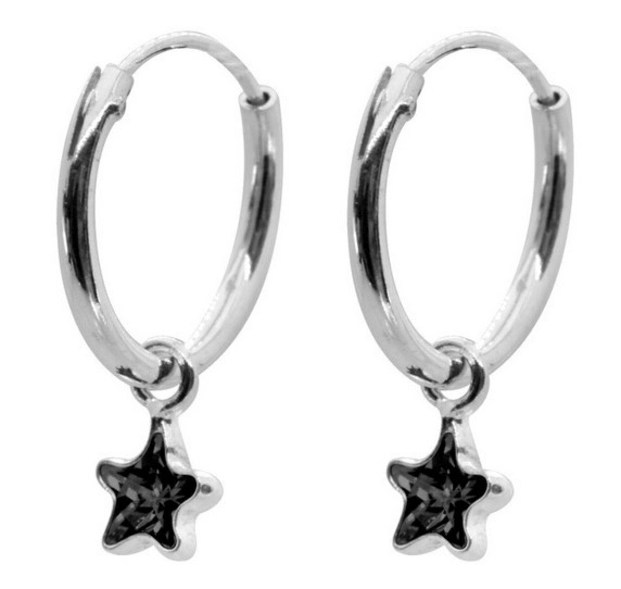 Aros de Plata 925 Estrella con Circón Negro-0