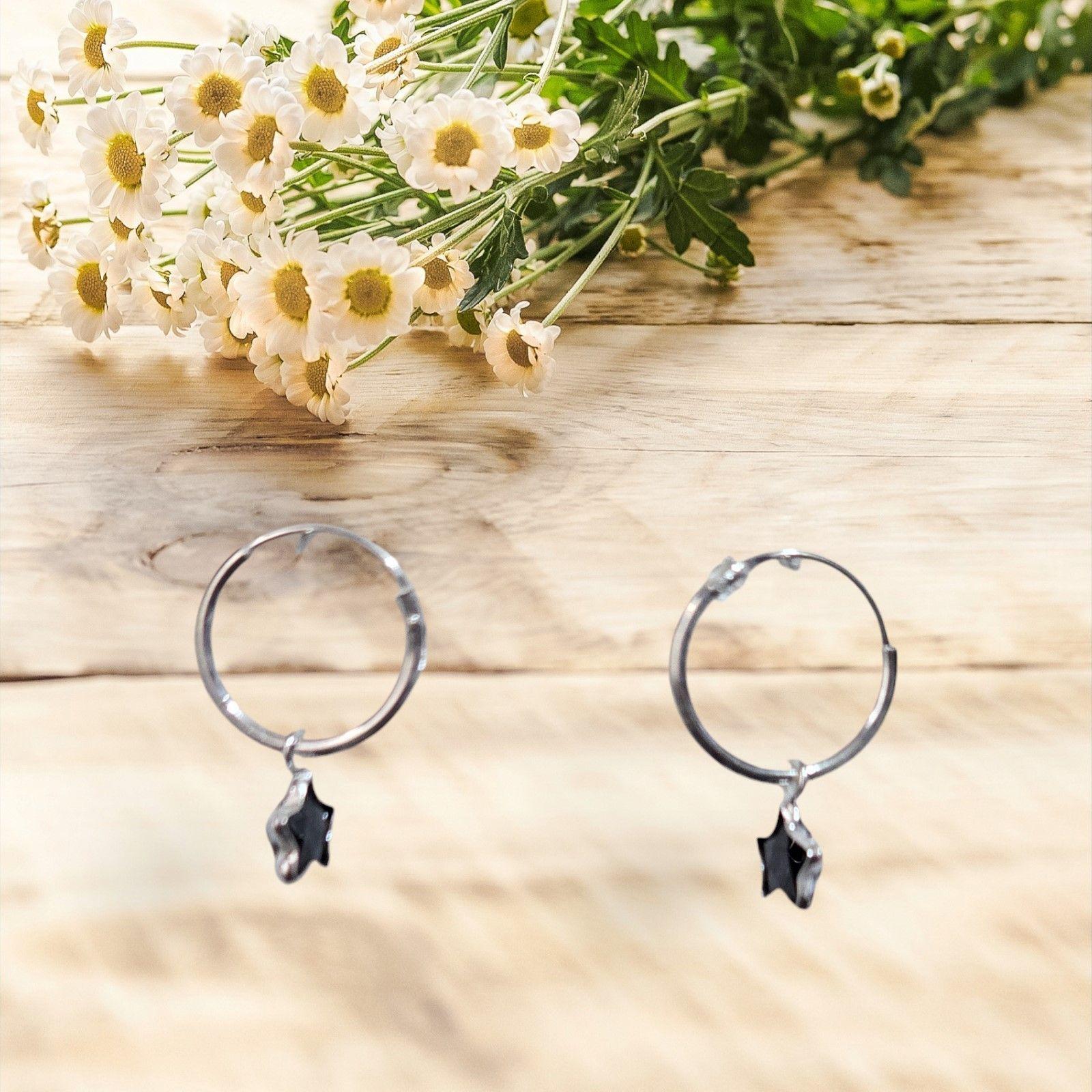 Aros de Plata 925 Estrella con Circón Negro-1