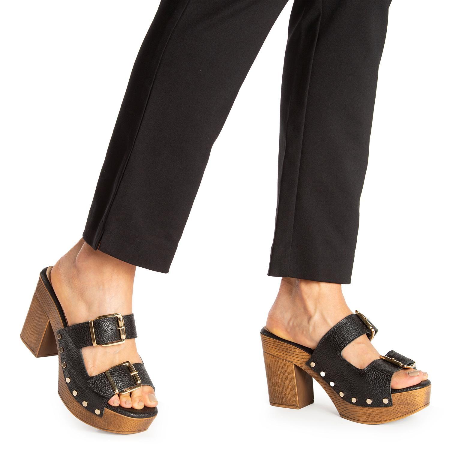 Sandalia de cuero mujer Gacel negro Flavia-1