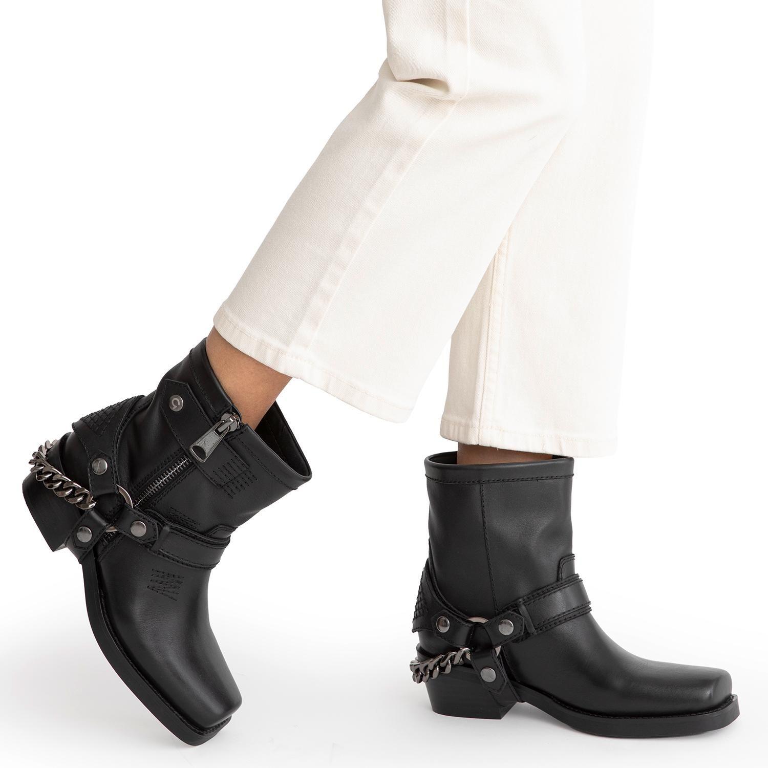 Botin de cuero mujer Gacel negro Macy-1