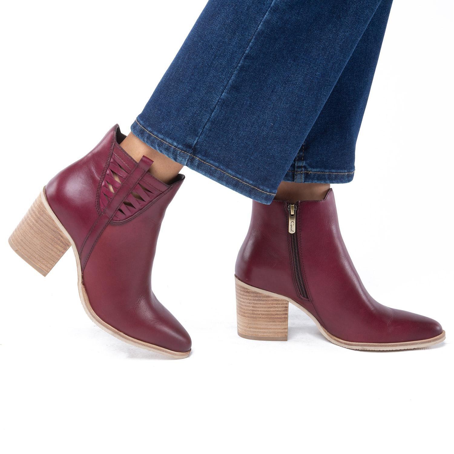 Botin de cuero mujer Gacel Burdeo Bruna-1
