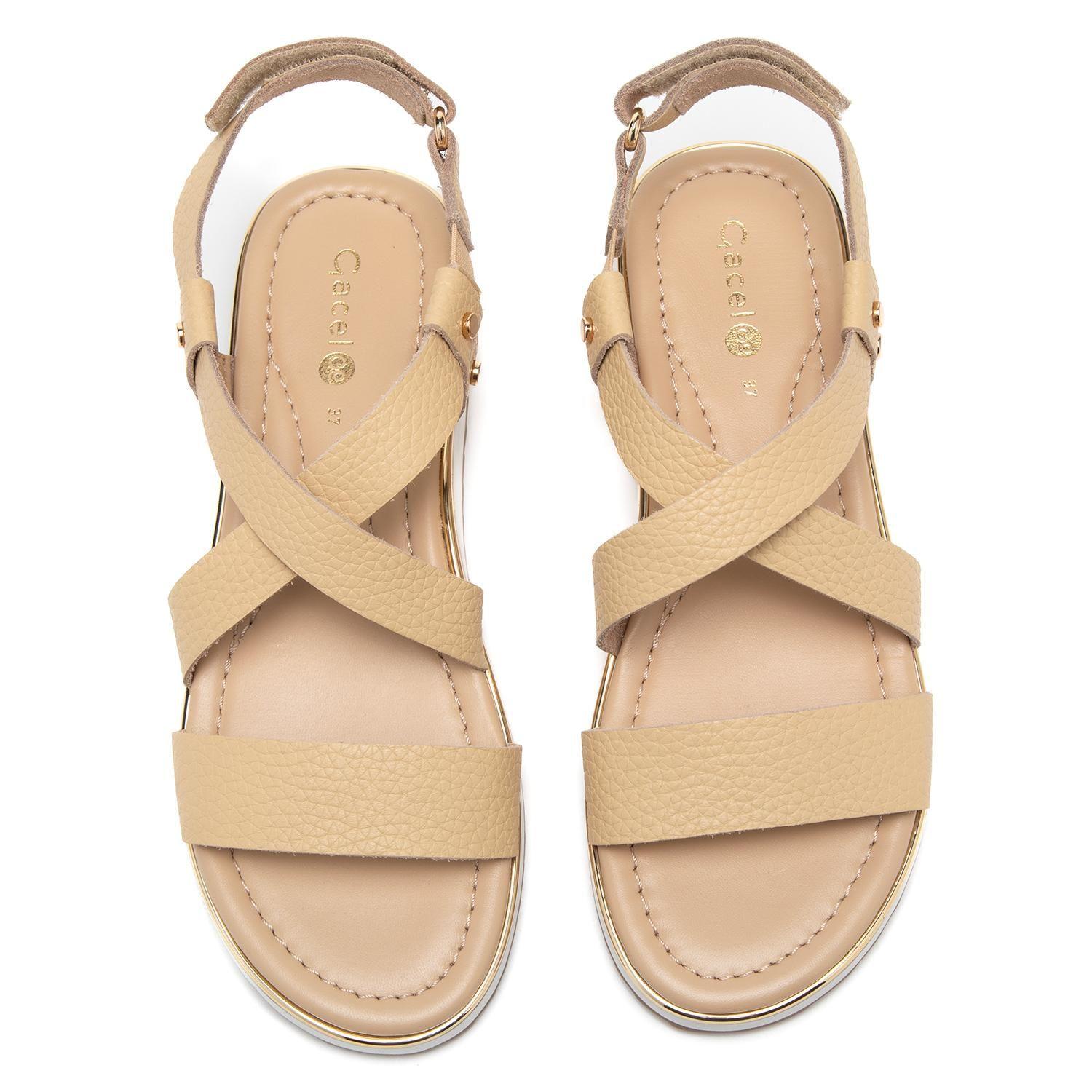 Sandalia de cuero mujer Gacel beige Mira-3