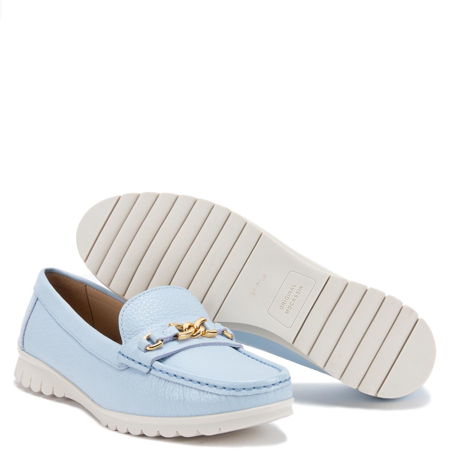 Mocasin de cuero mujer Gacel celeste Trini-3