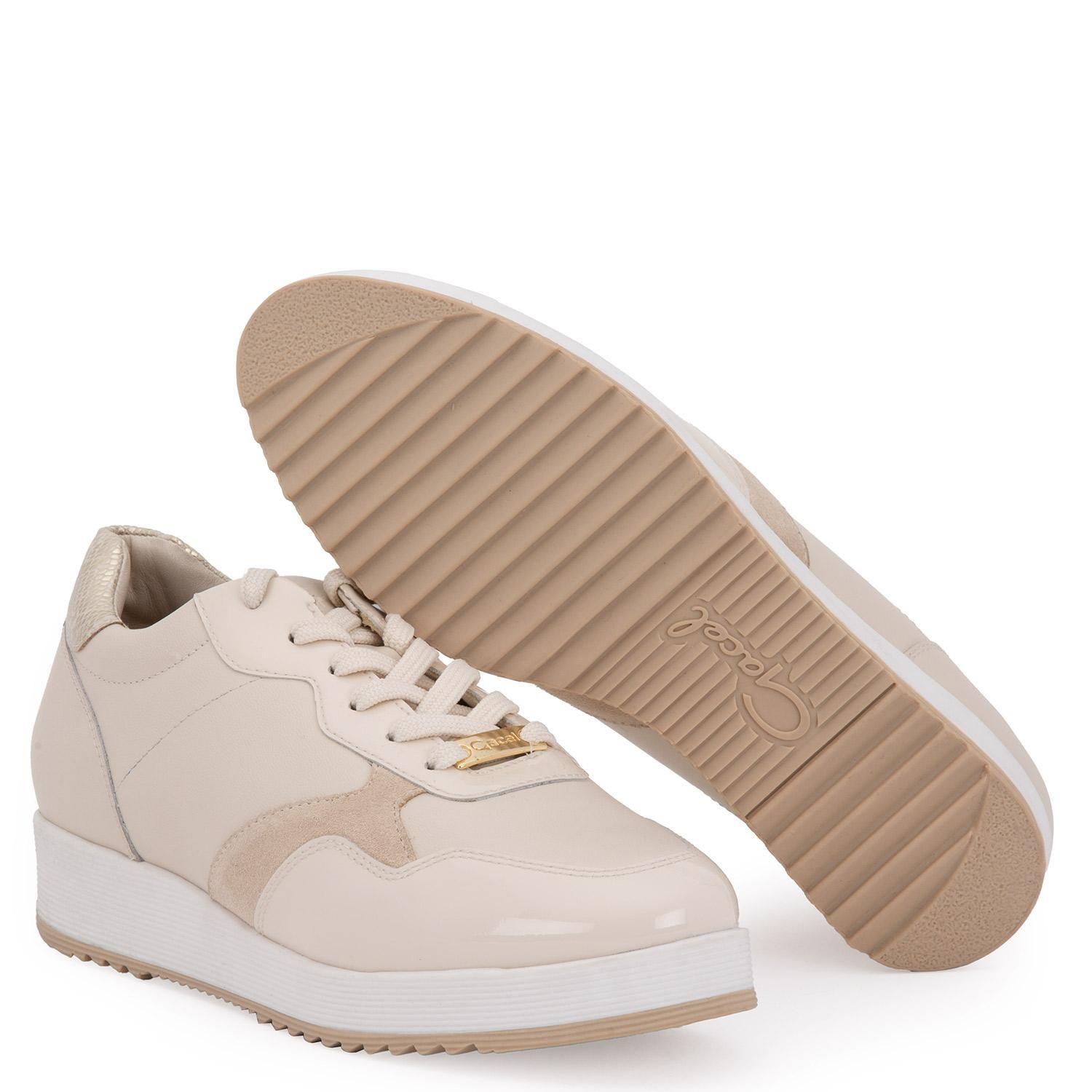 Zapatilla de cuero mujer Gacel beige Aria-2