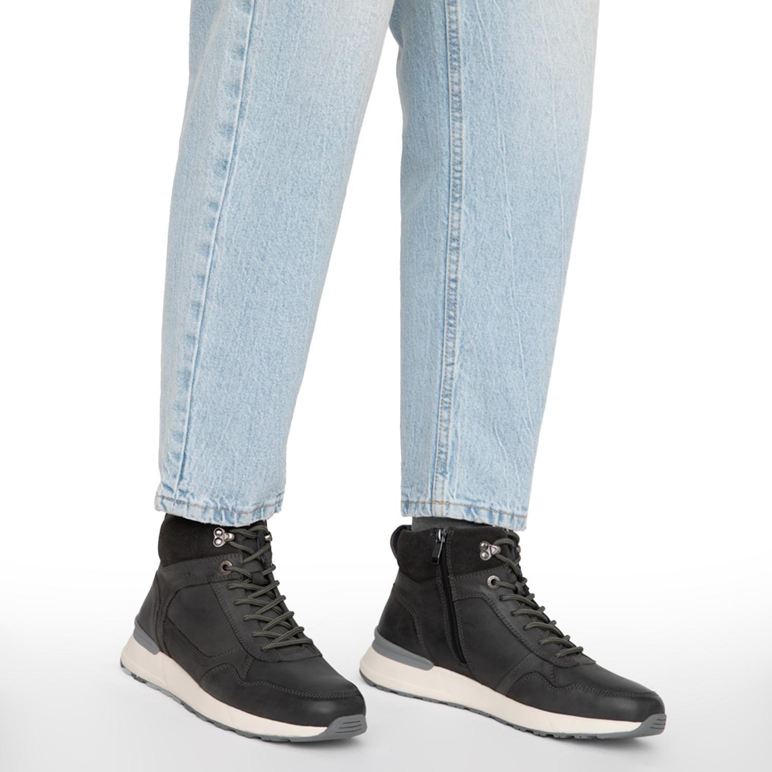 Zapatilla Caña Alta de cuero hombre Guante gris Kioto-1