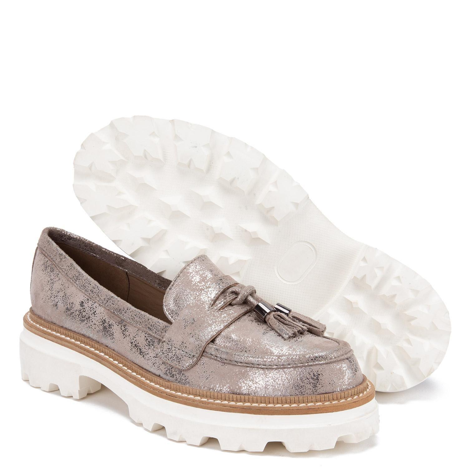 Mocasin de cuero mujer Gacel Plateado Eve-3