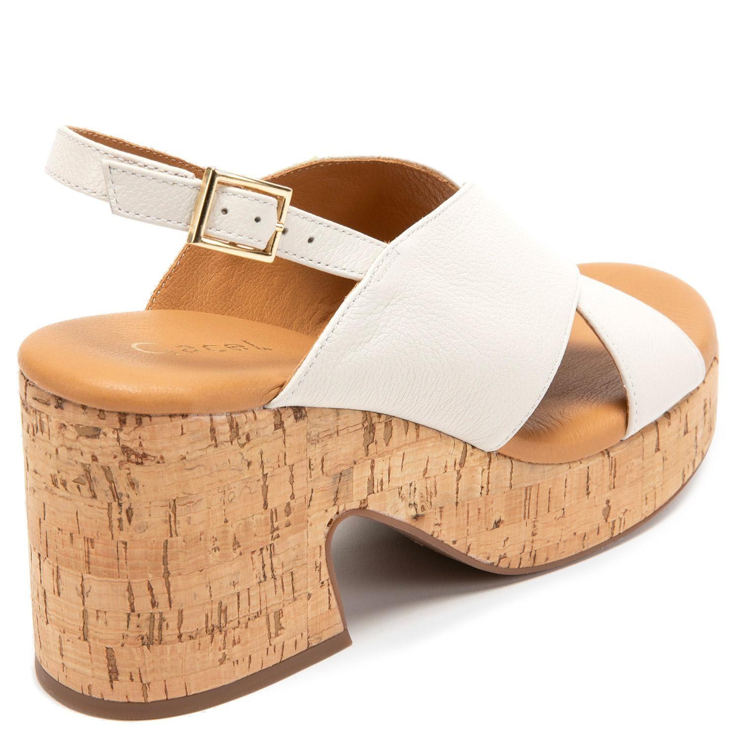 Sandalia de cuero mujer Gacel Blanco Leodina-4
