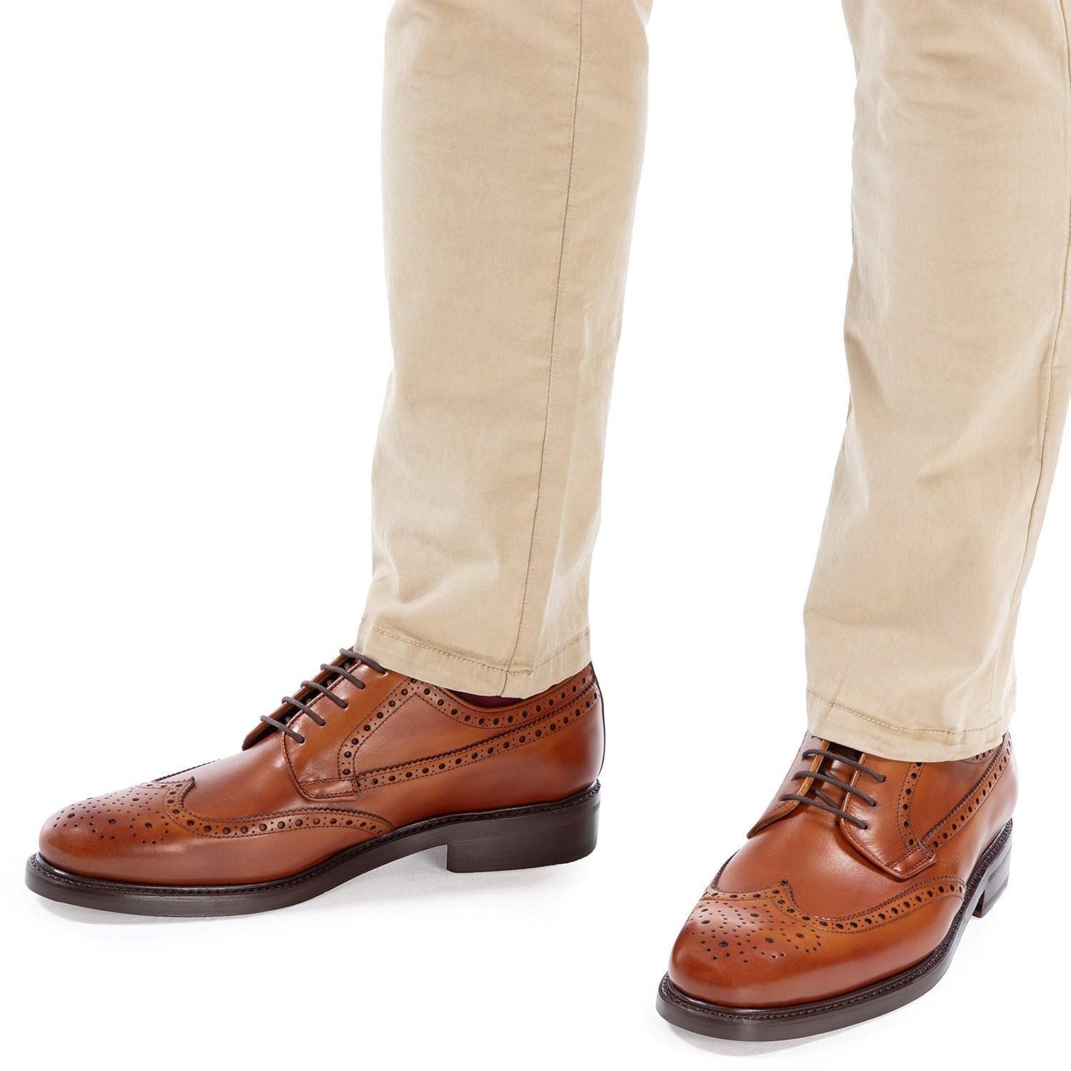 Zapato de cuero hombre Guante brandy Suela Punteado-1