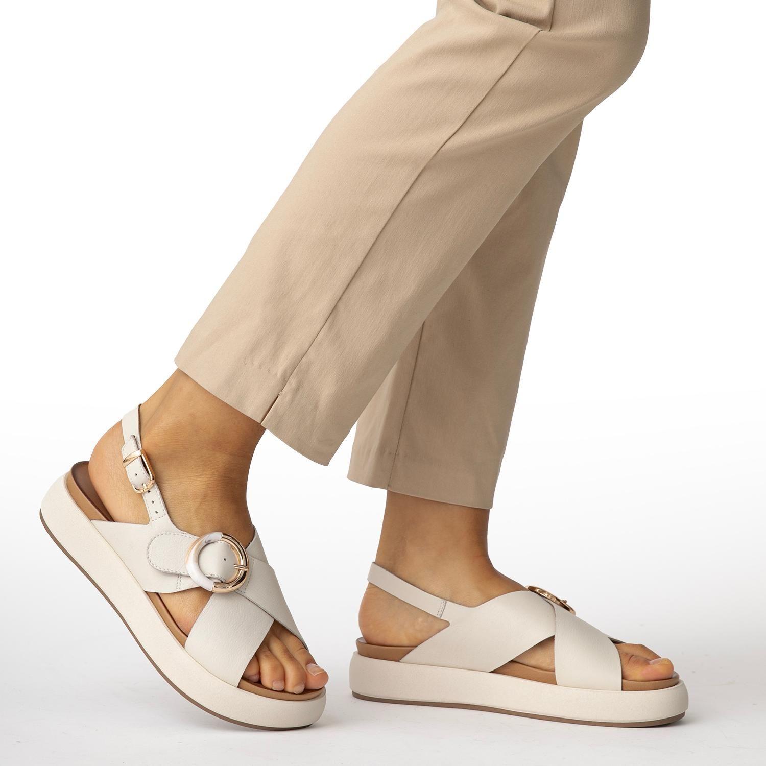 Sandalia de cuero mujer Gacel blanco Innu-1