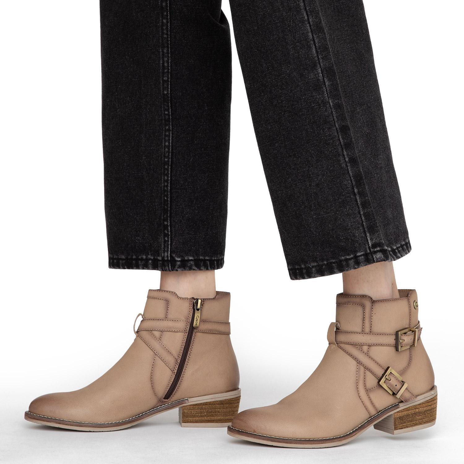 Botin de cuero mujer Gacel arena Gina-1