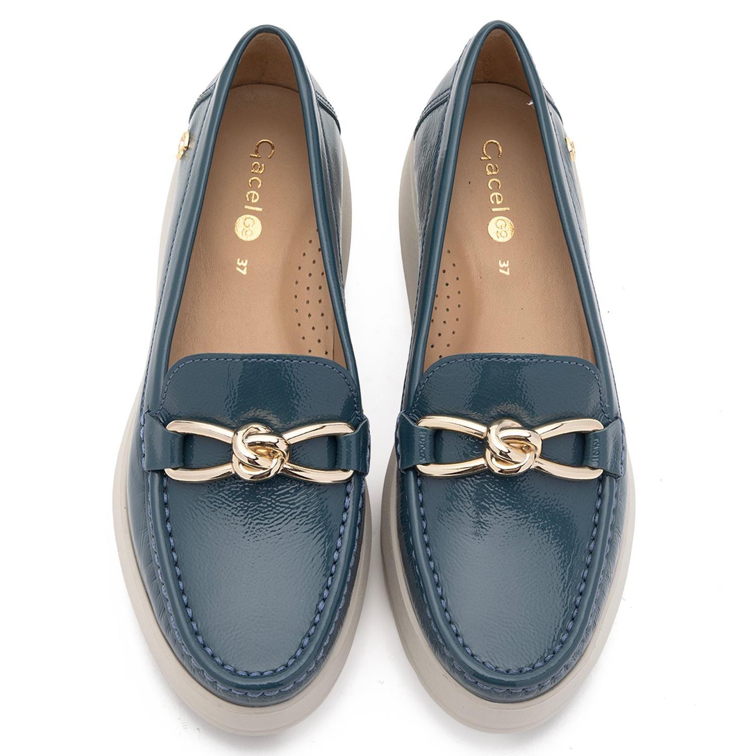 Mocasin de cuero mujer Gacel azul Locanda-3