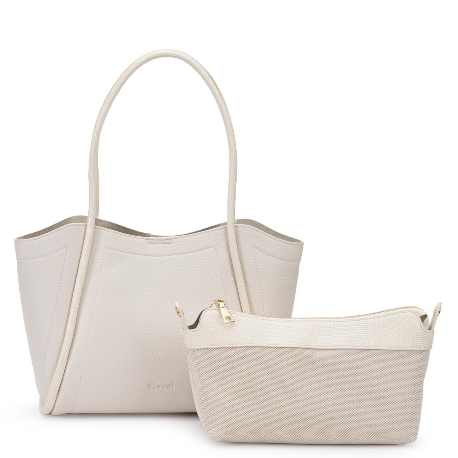 Cartera mujer Gacel off white dos asas mediana-2