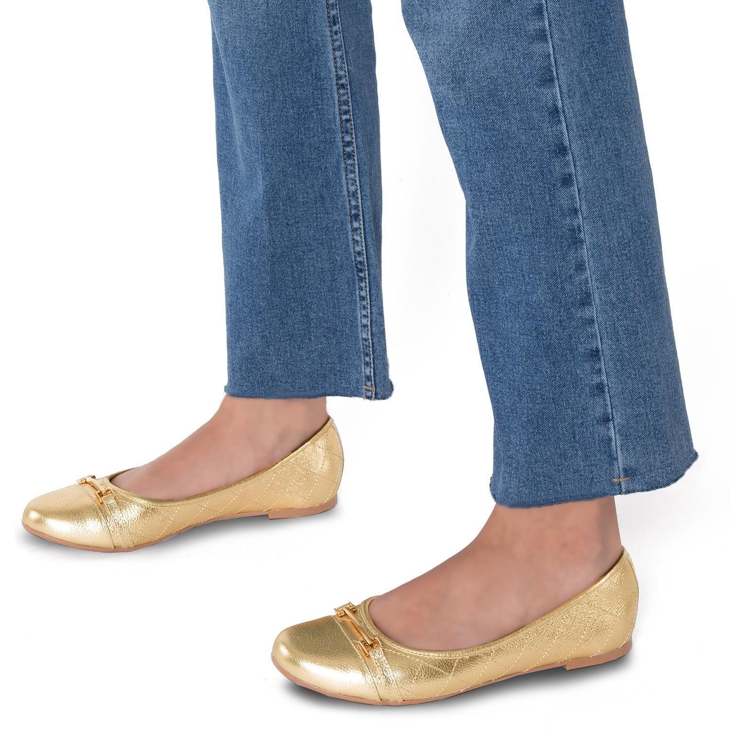 Ballerina de cuero mujer Gacel dorado Ikia-1