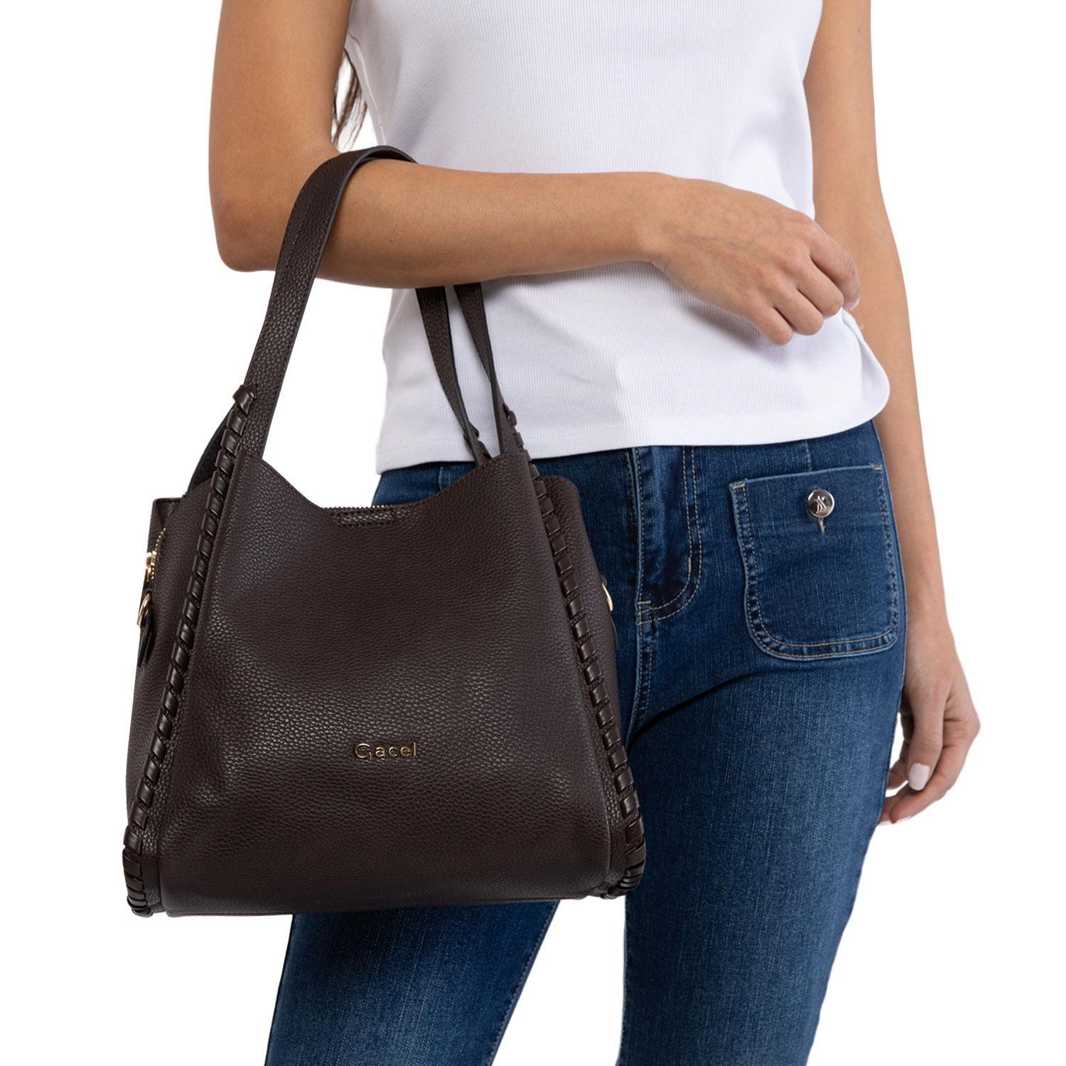 Cartera mujer Gacel chocolate dos asas pequeña-1