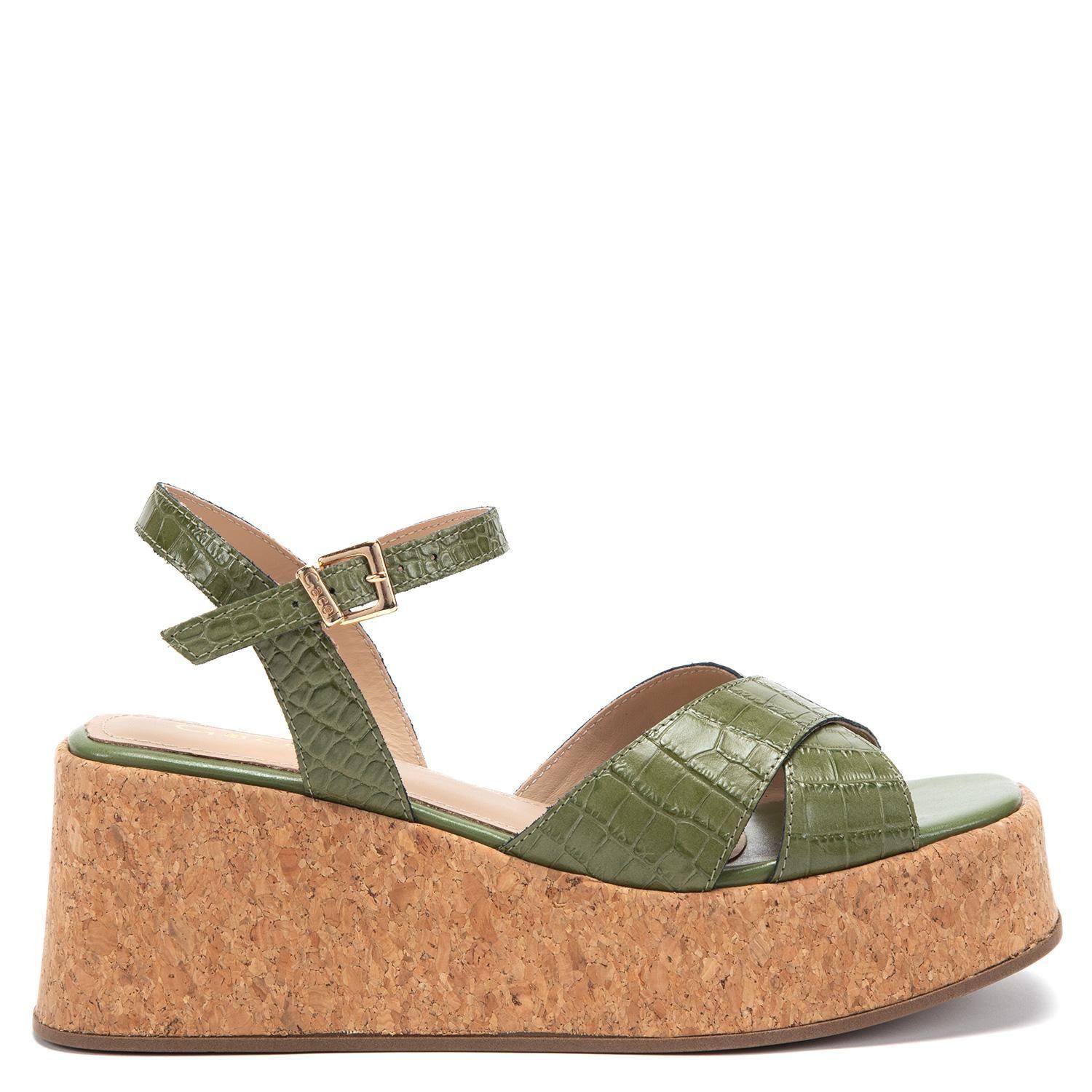 Sandalia de cuero mujer Gacel olivo Carry-0