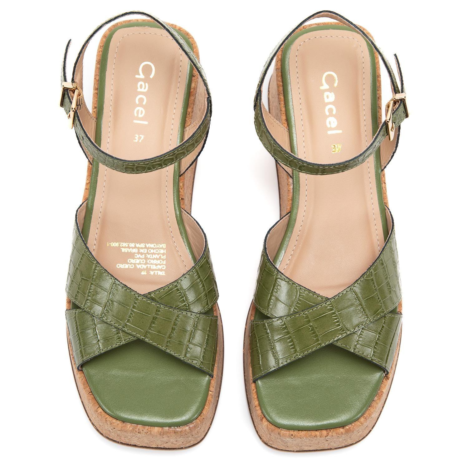 Sandalia de cuero mujer Gacel olivo Carry-3