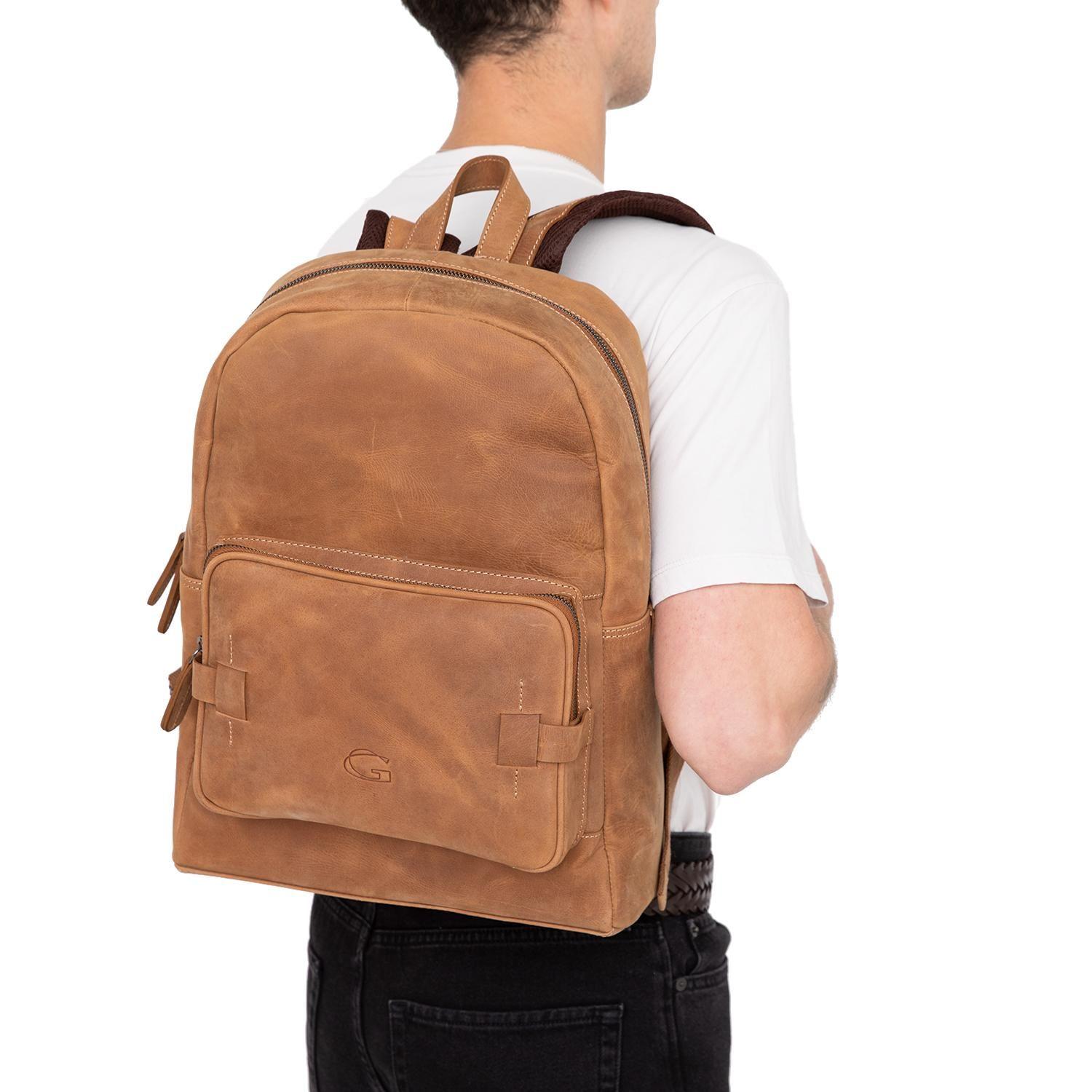 Mochila de cuero hombre Guante tostado Viaje-1