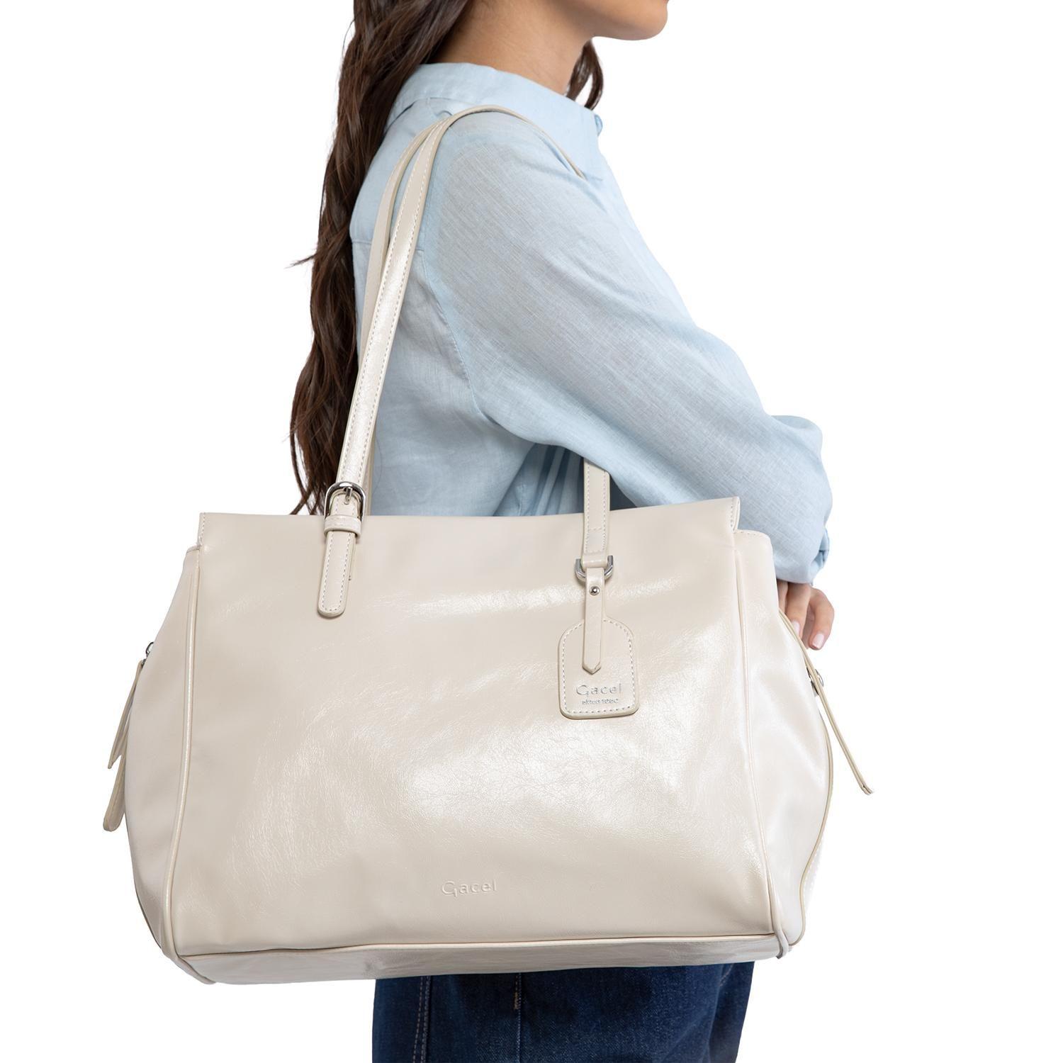 Cartera mujer Gacel off white dos asas grande-1