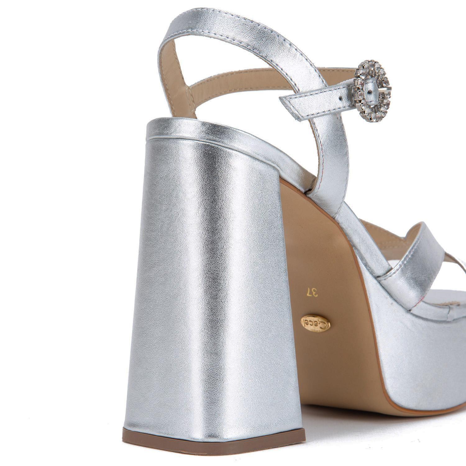 Sandalia de cuero mujer Gacel plateado Rue-3