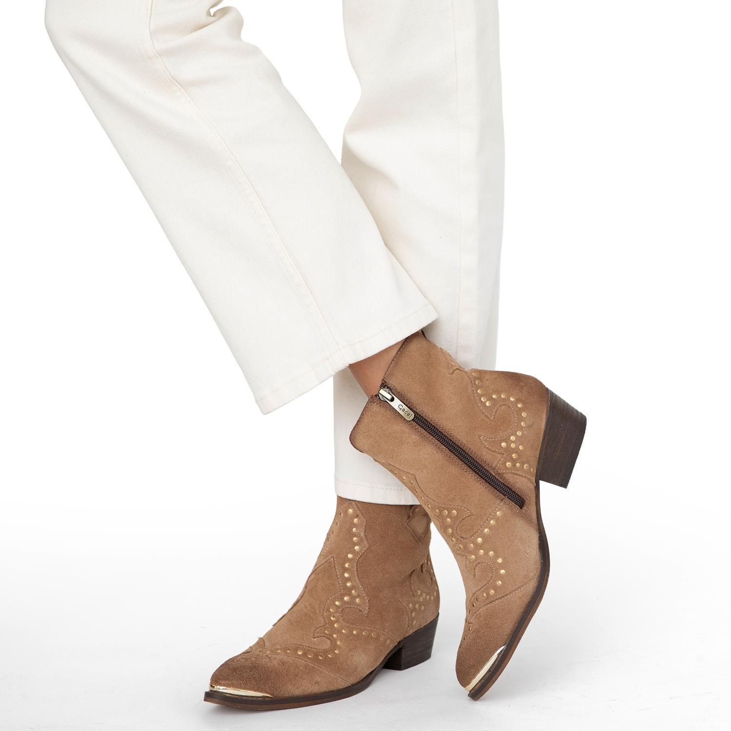 Botin de cuero mujer Gacel beige Ashley-1