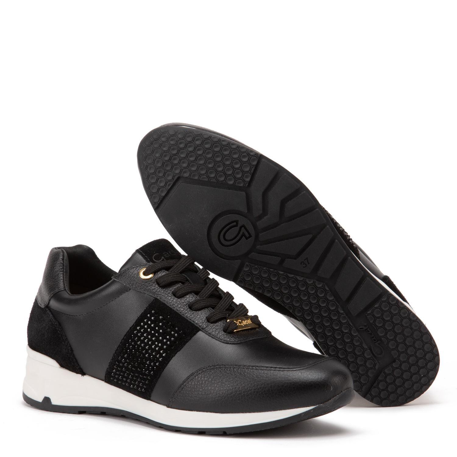 Zapatilla de cuero mujer Gacel negro Venus-3