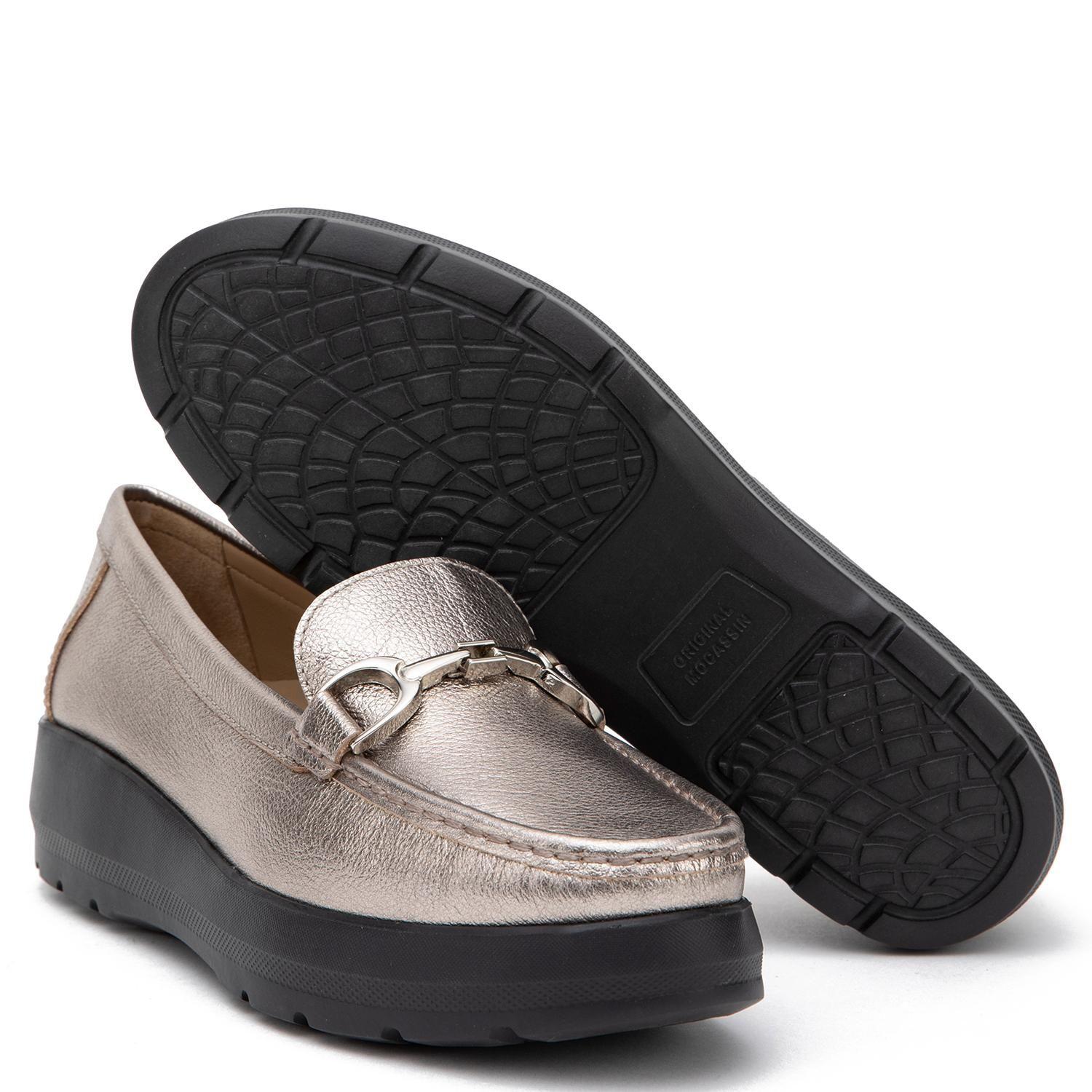 Mocasin de cuero mujer Gacel plateado Locanda 0660882-3