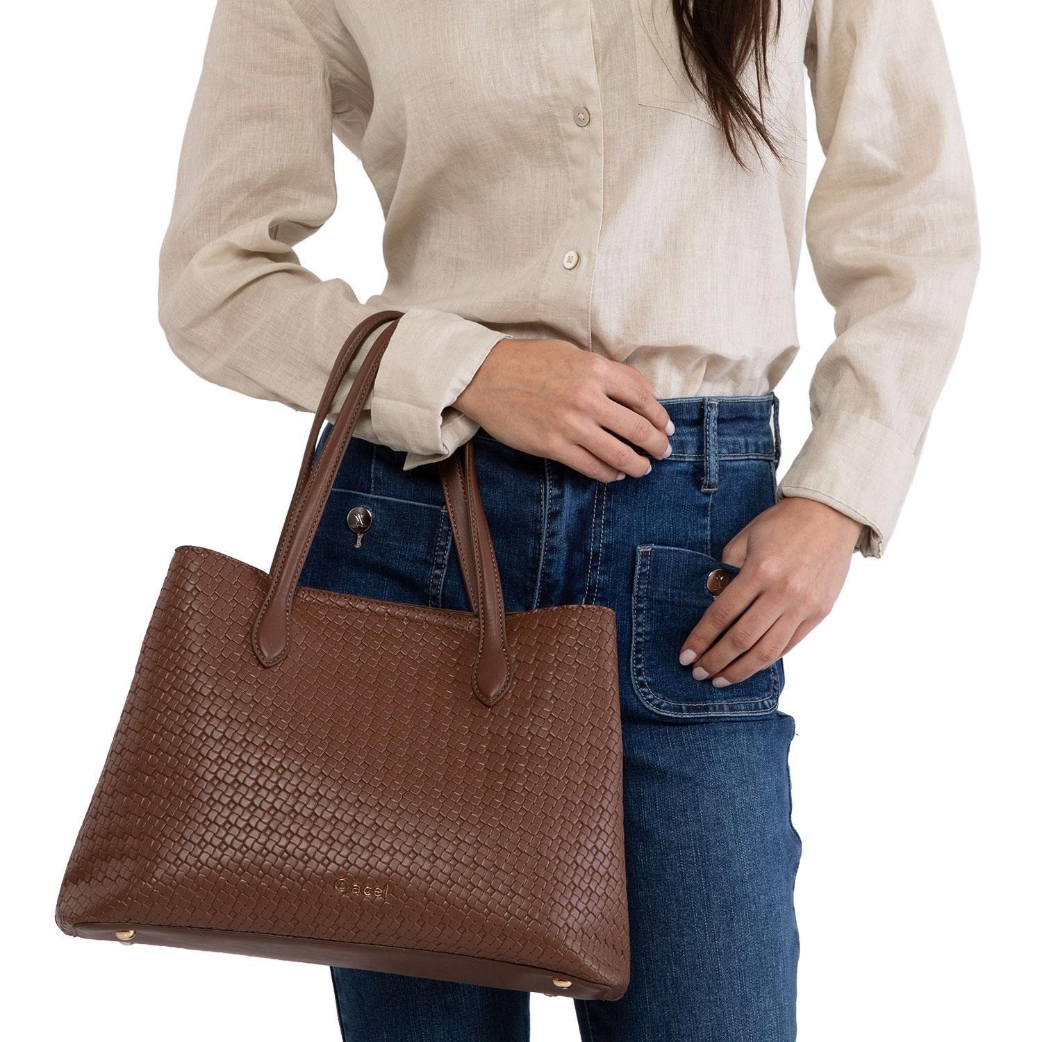 Cartera mujer Gacel tostado dos asas mediana-1