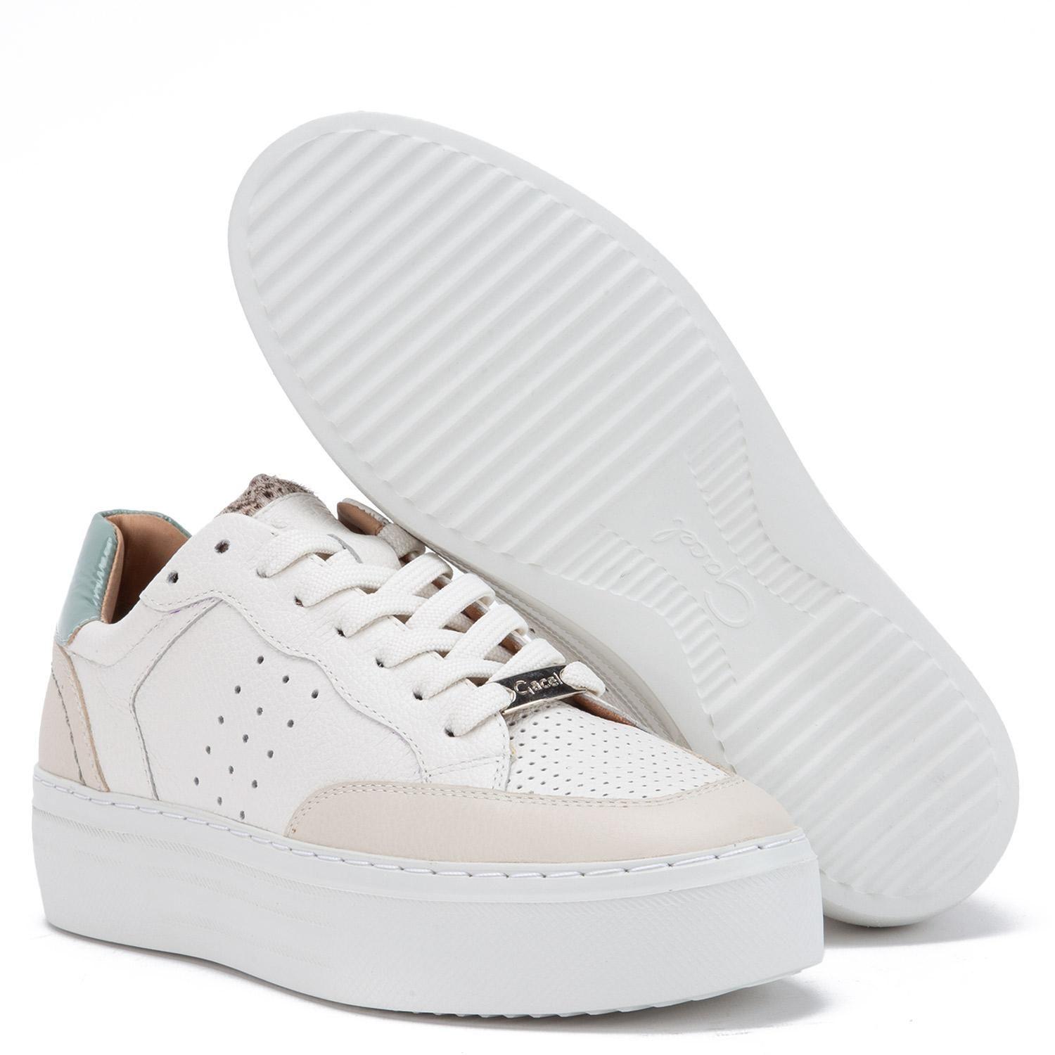 Zapatilla de cuero mujer Gacel blanco Regina-3
