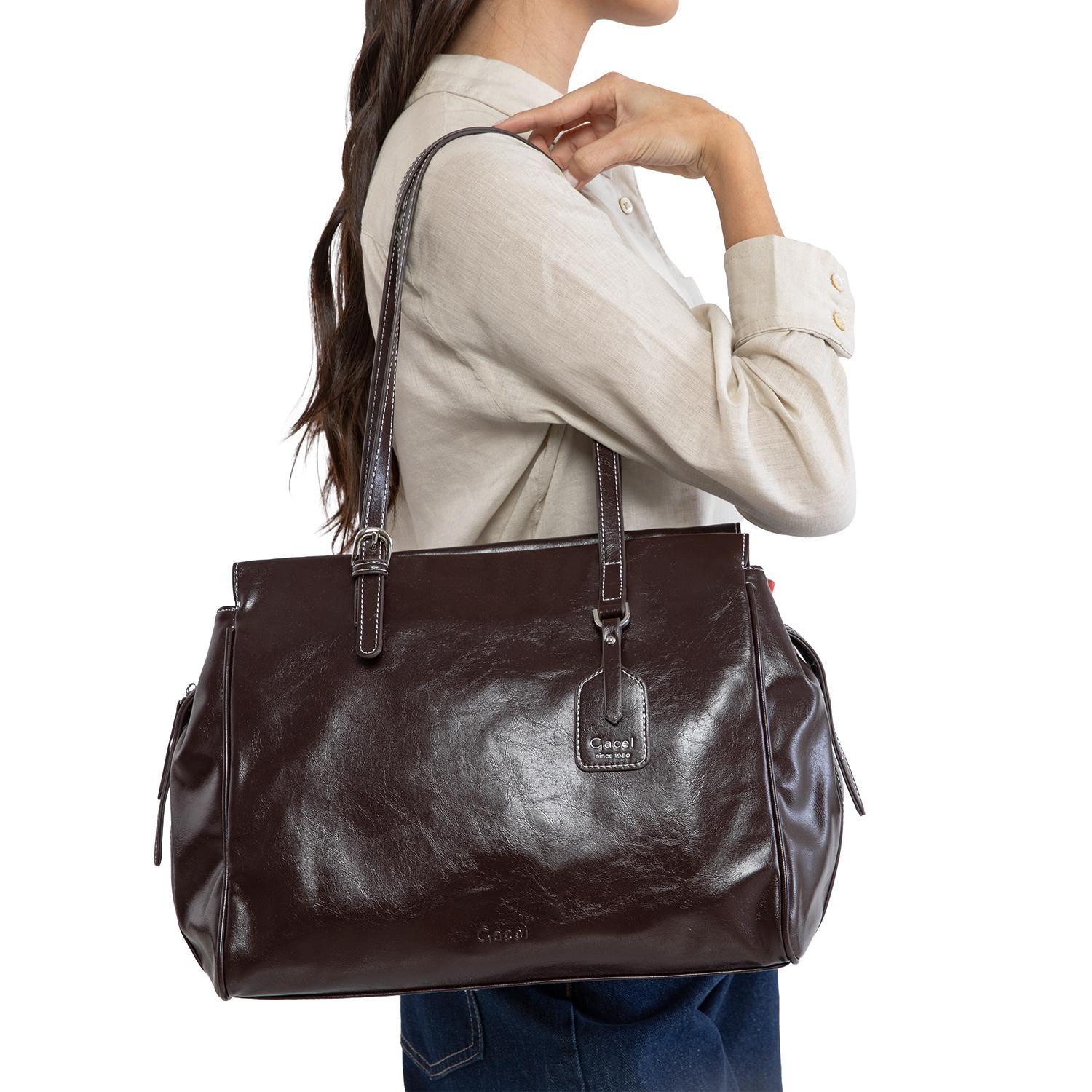 Cartera mujer Gacel chocolate dos asas grande-1