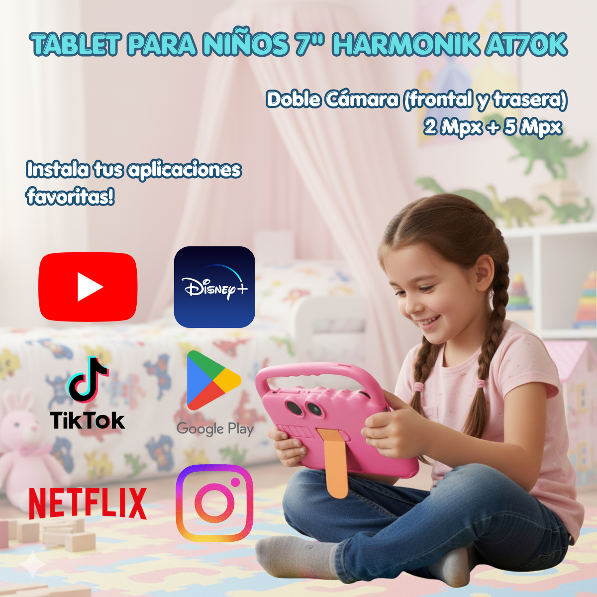 Tablet Para Ni os 7 Pulg 2G 32G Control Parental Wifi Playstore Harmonok AT70K-1