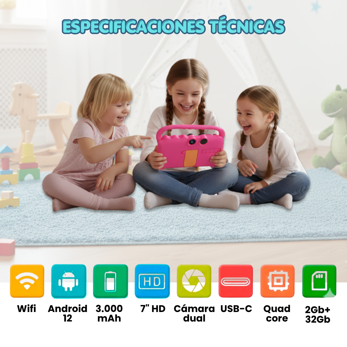 Tablet Para Ni os 7 Pulg 2G 32G Control Parental Wifi Playstore Harmonok AT70K-3