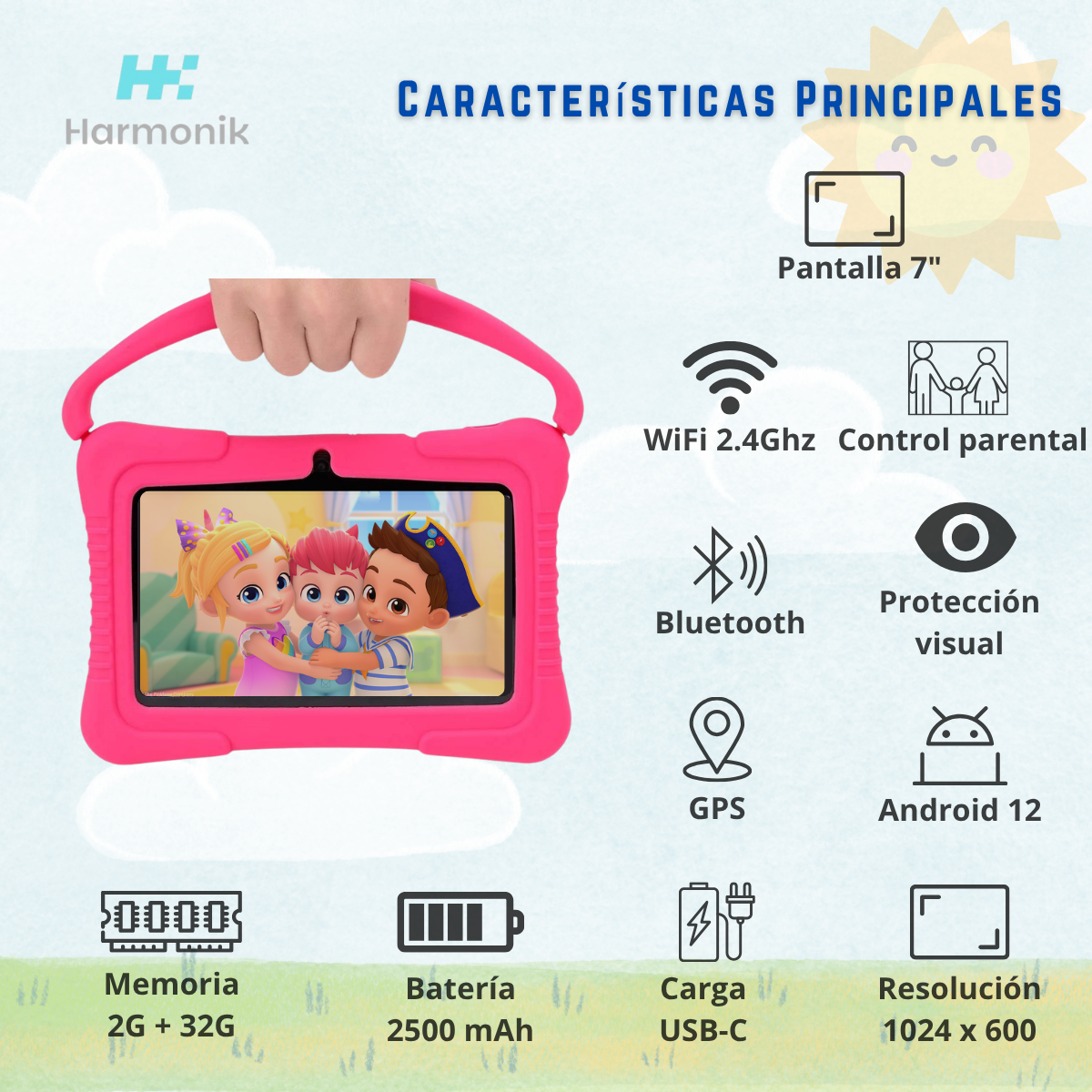 Tablet Para Ni os 7 Pulg 2G 32G Control Parental Wifi Playstore Veidoo V881 Rosa-1